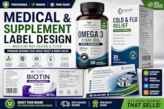 design medical, supplement label design and medicine box design or flyer