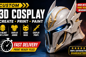 design 3d helmet print and paint, 3d cosplay armor, anime mask, 3d cosplay props