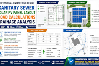 design sanitary sewer solar pv panel layout load calculations drainage analysis