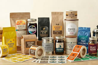 create coffee packaging, bag, pouch and label design
