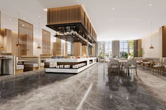 cgi chinese hotel interior,3d buffet restaurant,canteen hall render,lobby lounge