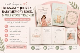 design personalized pregnancy journal, milestone tracker, baby memory book