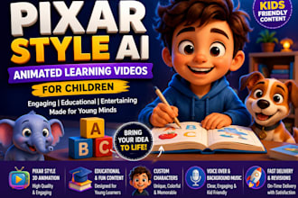 3d pixar style ai animated educational videos for kids