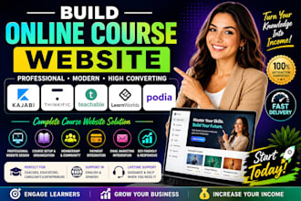 build kajabi, thinkific, teacheable, learnworld, spanish podia course website
