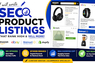 write SEO product descriptions and listings for amazon, ebay, walmart