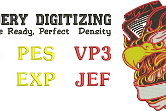 do embroidery digitizing in dst, pes in 1 hour