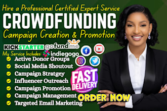 create and promote crowdfunding campaign for kickstarter gofundme and indiegogo
