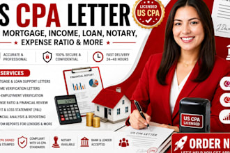 sign, stamp US cpa letter for mortgage income loan notary, expense ratio, US CPA
