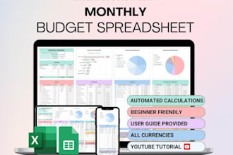 automated budget excel spreadsheet, custom finance spreadsheet, budget tracker