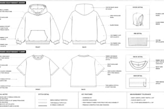 design oversized heavyweight hoodie and t shirt tech pack for manufacturing