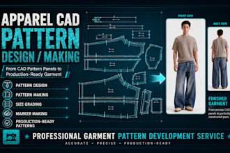 create cad sewing pattern, pattern grading and marker making for clothing brands