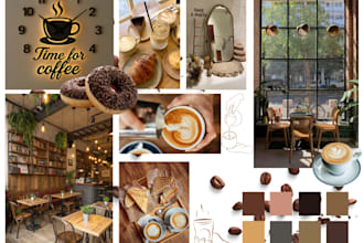 design a mood board or material board for a cafe