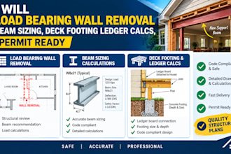 load bearing wall removal beam sizing deck footing ledger calcs permit ready