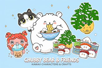 create custom kawaii character, mascot or sticker set