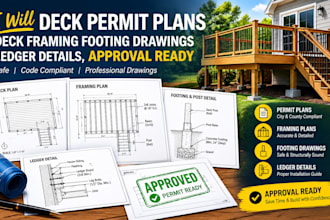 draw deck permit plans framing footing ledger details approval ready