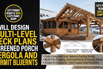 design deck plans screened porch pergola and permit blueprints