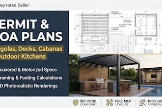 design louvered pergola permit plans, deck, and cabana drawings