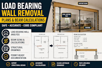 provide load bearing wall removal plans and structural beam calculations
