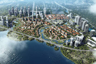 design architecture master plan, site landscape layout, suburban waterfront city