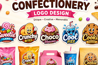 design candy, sweets, snacks, drinks ,cookies logo, potato chips, confectionery