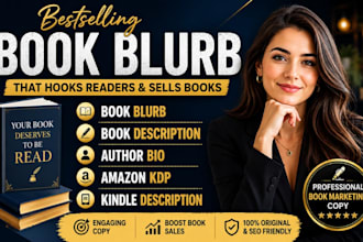 write a bestselling book blurb, book description, author bio, amazon KDP book