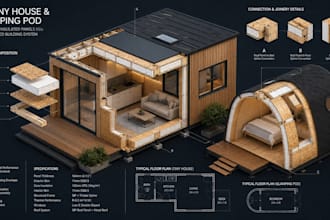 draft adu floor plans, glamping pod cad and tiny house sip plans
