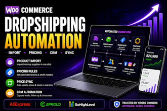 setup woocommerce dropshipping automation, pricing rules and CRM workflows
