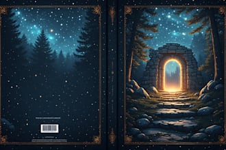 design an epic adventure book cover with a mythical world