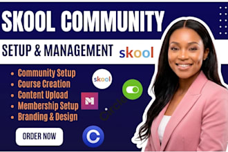 setup skool, skool community, skool online course and skool community manager