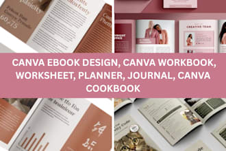 canva ebook design, canva workbook, worksheet, planner, journal, canva cookbook