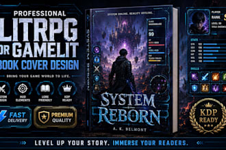 design a professional litrpg or gamelit book cover with hud elements