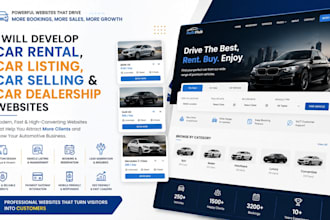 develop car rental website, car listing website, car selling website