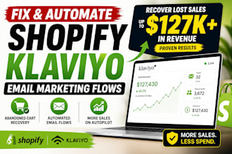 fix shopify klaviyo email marketing flows and setup email campaign automation