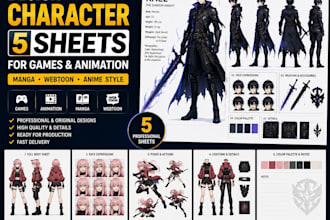 design character 5 sheets for games and animation manga character webtoon charac