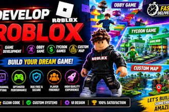 develop roblox game, obby game, tycoon games and custom map