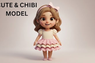 do 3d cute, chibi cartoon character design for 3d animation, mascot, rigging
