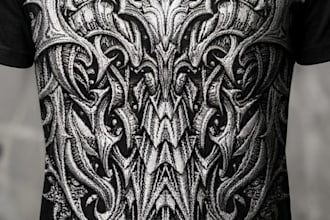 design unique tribal biomechanical and glitch art for your t shirts