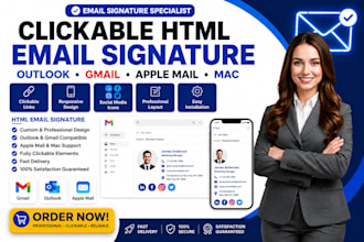 clickable HTML email signature for outlook, gmail, apple mail, mac