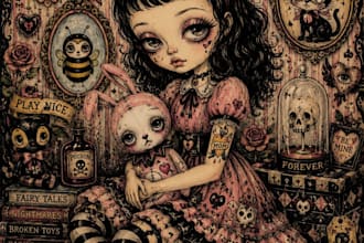 hand drawn lowbrow image,lowbrow design,psychedelic art,glitch design,trippy art