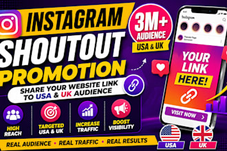 do instagram shoutout promotion share website link to 3m USA uk audience
