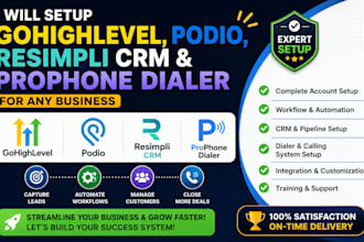 set up and automate gohighlevel, podio, resimpli and prophone for you business