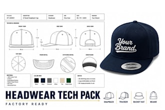 design hat cap tech pack beanie snapback trucker bucket hat and 3d mockup