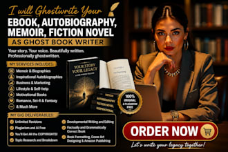 ghostwrite ebook, autobiography, memoir, fiction novel as ghost book writer