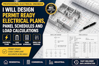 design permit ready electrical plans, panel schedules and load calculations