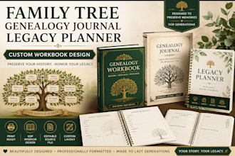 design family tree workbook, genealogy journal,  legacy planner, family record