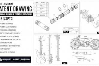 create patent drawing, technical drawing and patent illustrations for uspto