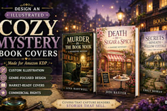 design an illustrated cozy mystery book cover for amazon kdp