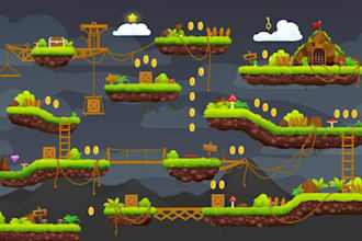 design 2d cartoon game character, game asset, level design, 2d game art, game ui