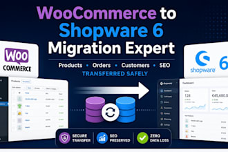 migrate woocommerce to shopware 6 with SEO and  data transfer, shopware website