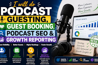 do podcast guesting, guest booking, podcast SEO and growth reporting